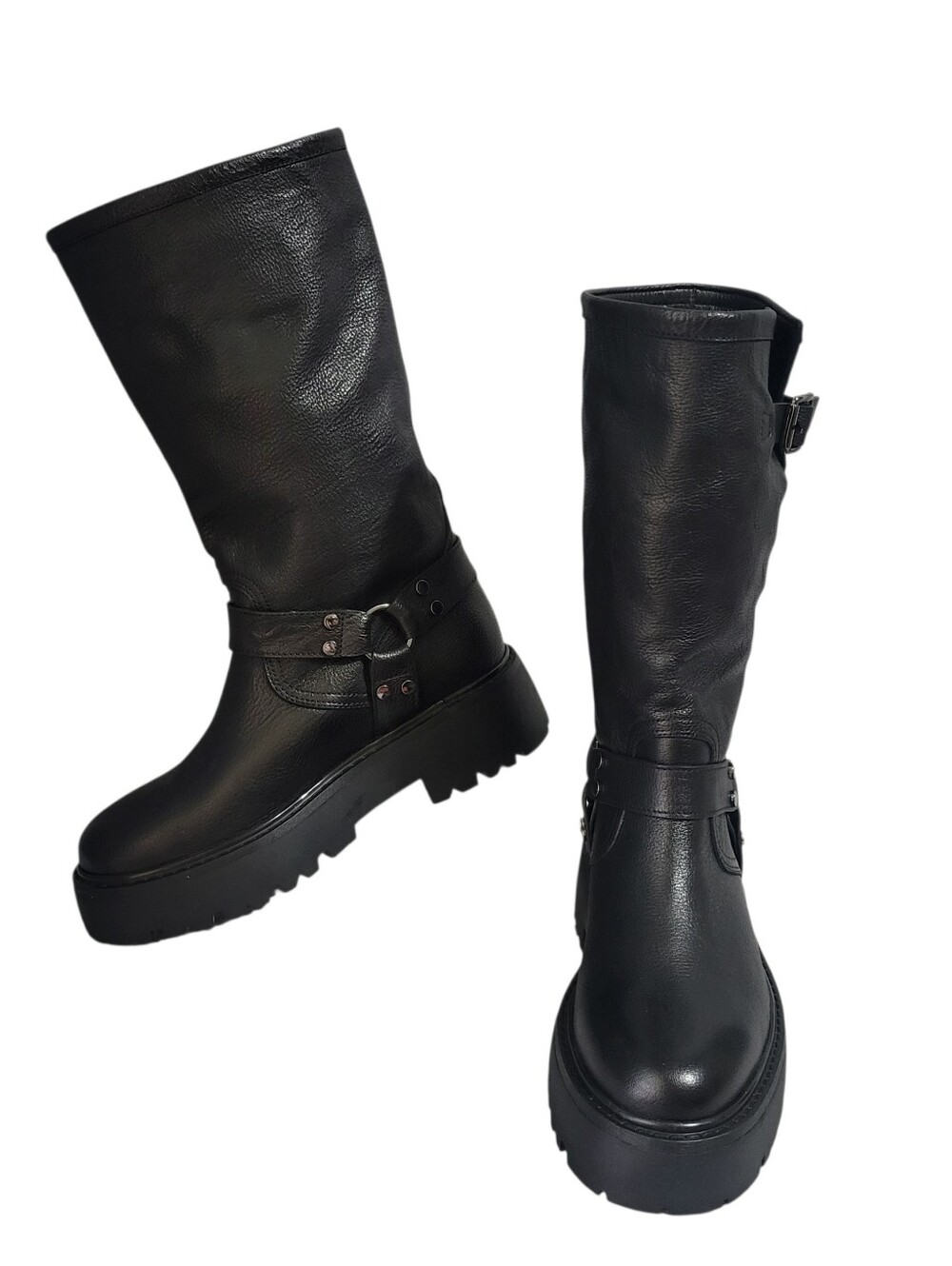 Bibi Lou Biker Boots Women's Size 8 | 39 Black Leather Chunky Platform Lug Sole